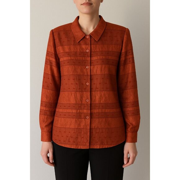 Alfred Dunner Women’s Size 12 Burnt Orange Sheer Textured Stripe Button-Front Bl - Picture 6 of 6